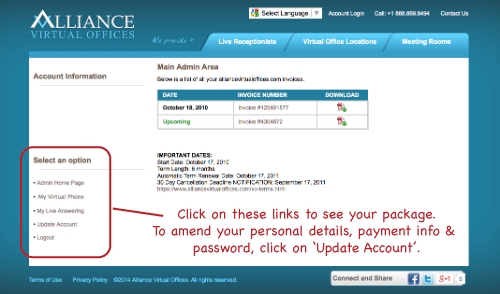 Alliance Virtual Offices - update account information