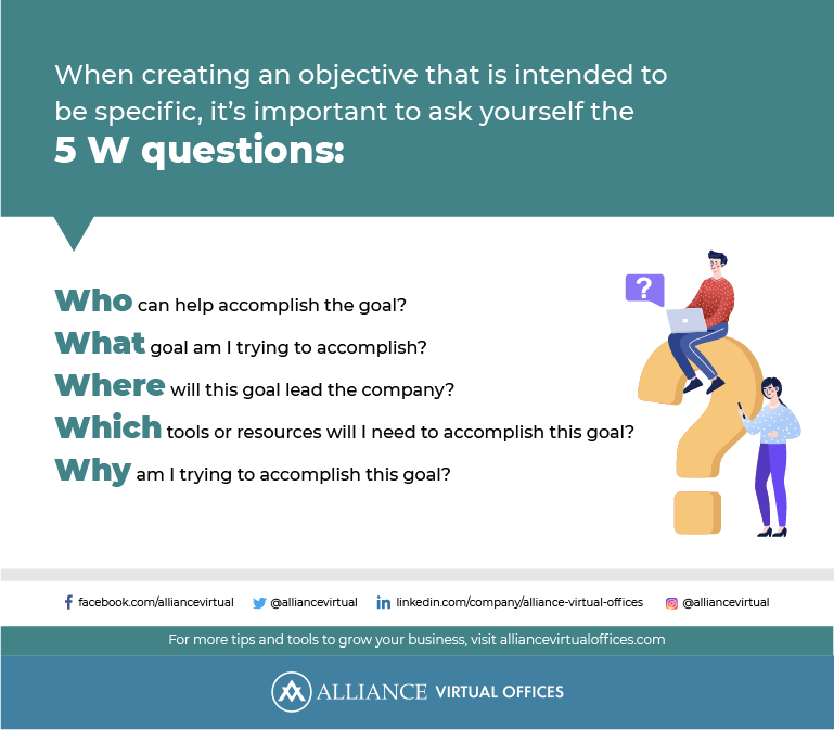 When creating an objective that is intended to be specific, it’s important to ask yourself the 5 W questions infographic