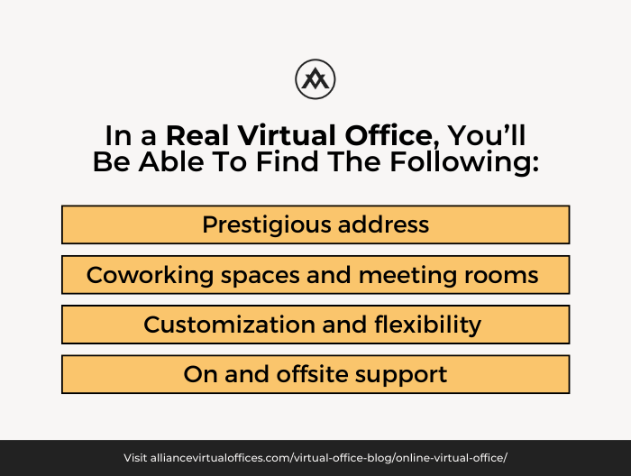 In a real virtual office, you’ll be able to find the following: