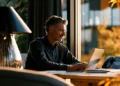 Small business owner working on a laptop beside a desk phone, choosing a 2026 phone system