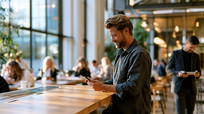 BOI Report for LLC- US LLCs Are Now Exempt and What to Know in 2026 | Alliance Virtual Offices Professional using his phone in a modern coworking space, an on-demand alternative to a traditional office