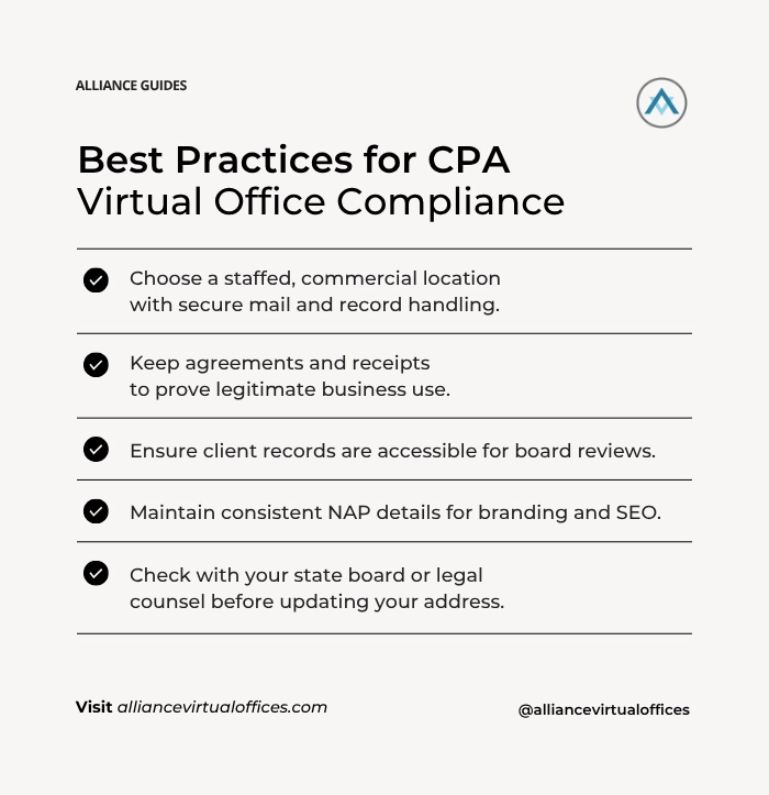 Infographic 02 - Can CPAs Use a Virtual Address State-by-State Firm Address Rules Practical Guide | Alliance Virtual Offices