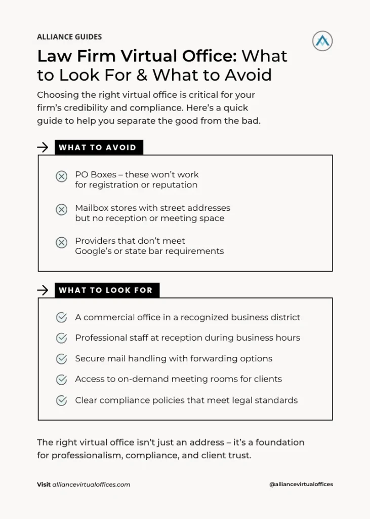 Infographic - How to Start a Law Firm Using a Virtual Office | Alliance Virtual Offices