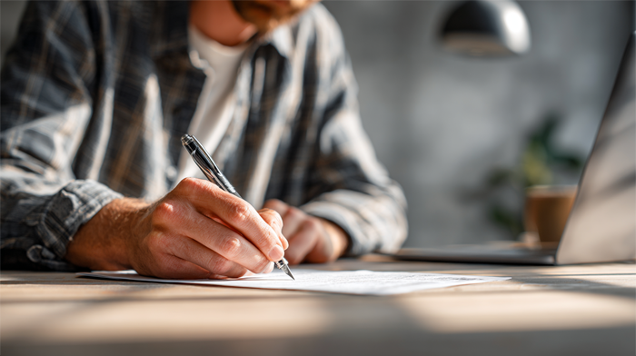 Business Address for LLC Filing Blog | Alliance Virtual Offices Business owner completing LLC filing paperwork in home office