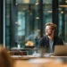Solo attorney working on laptop in modern coworking space with glass walls and natural light