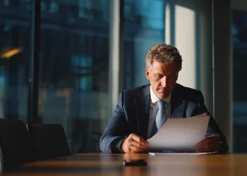 Solo attorney reviewing case documents at his desk with a smartphone nearby