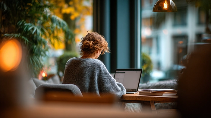 Virtual Business Address for Digital Nomads and Remote Workers | Alliance Virtual Offices Remote worker using a laptop in a cozy café setting, representing digital nomads who use a virtual business address to work from anywhere