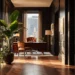 Virtual Office for LLC- What Business Owners Need to Know | Alliance Virtual Offices Executive private office space with dark wood paneling, herringbone floors, and a leather chair at a wooden desk overlooking a city view: ideal virtual office setting for LLC business owners