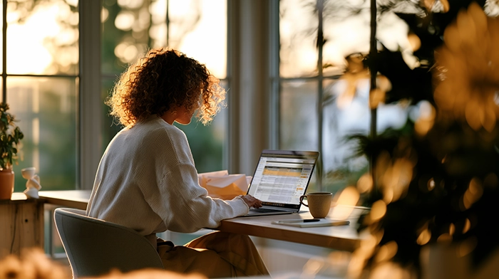 How a Virtual Mailbox Works- Mail Forwarding Scanning and Managing Your Business Mail Online | Alliance Virtual Offices Woman managing business mail on a laptop at a sunlit home office desk