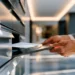 Professional collecting physical mail from a secure office mailbox unit