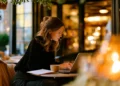 Freelancer working from a laptop in a cozy café as a flexible workspace