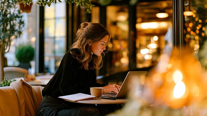How to Start a Consulting Business- Step-by-Step Guide | Alliance Virtual Offices Freelancer working from a laptop in a cozy café as a flexible workspace