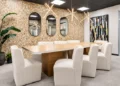 Private meeting room for eight people with conference table and natural light